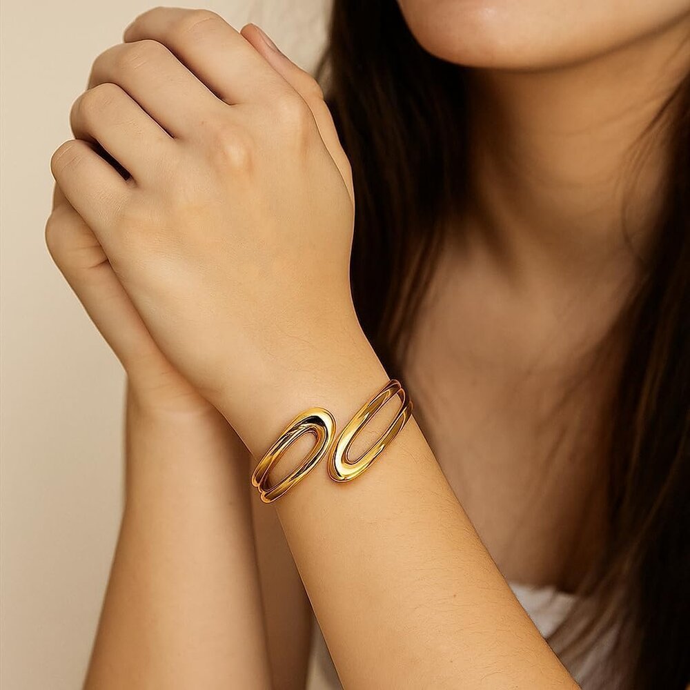Gold Bangle Bracelet Dainty Stackable Cuff Jewelr… - image 3